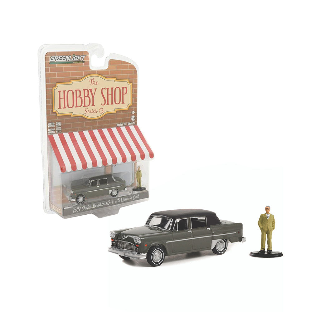 Greenlight Licensed 1:64 Scale Checker Marathon A12-E 1982 Diecast Model Car Green & Grey