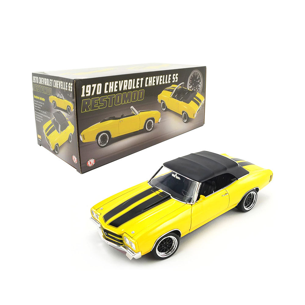 Acme Licensed 1:18 Scale Chevrolet Chevelle Convertible Restomod 1970 Model Car Yellow