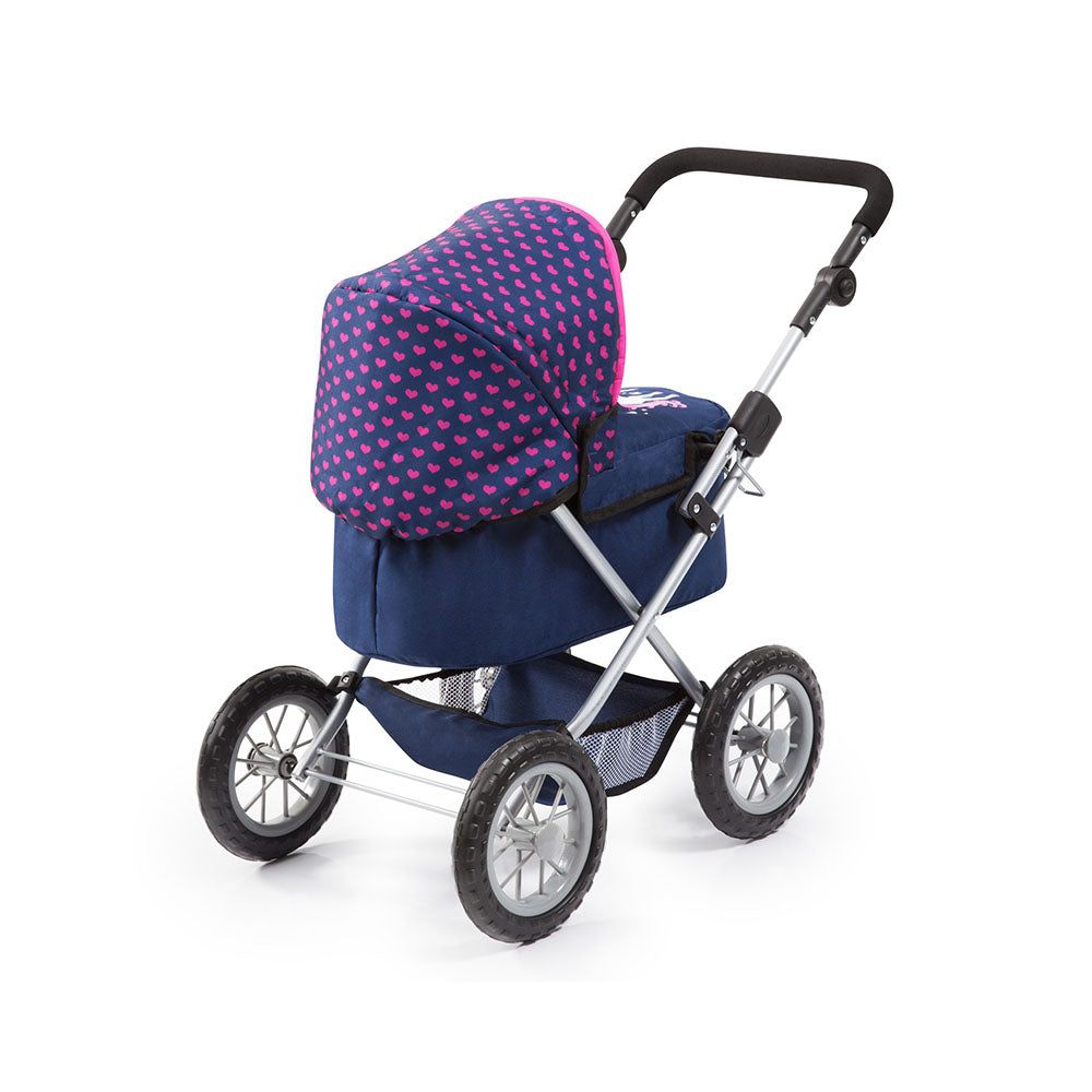 Bayer Trendy Doll Pram Toy Dark Blue With Pink Hearts & Unicorn For Baby 3y+