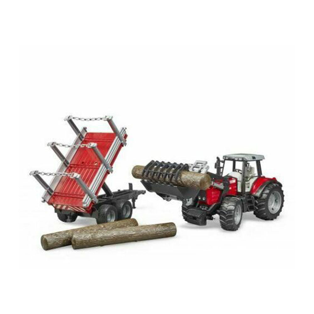 Bruder Licensed 1:16 Scale Massey Ferguson 7480 With Front Loader & Timber Trailer