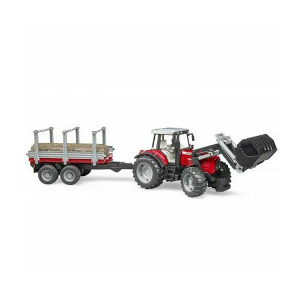 Bruder Licensed 1:16 Scale Massey Ferguson 7480 With Front Loader & Timber Trailer