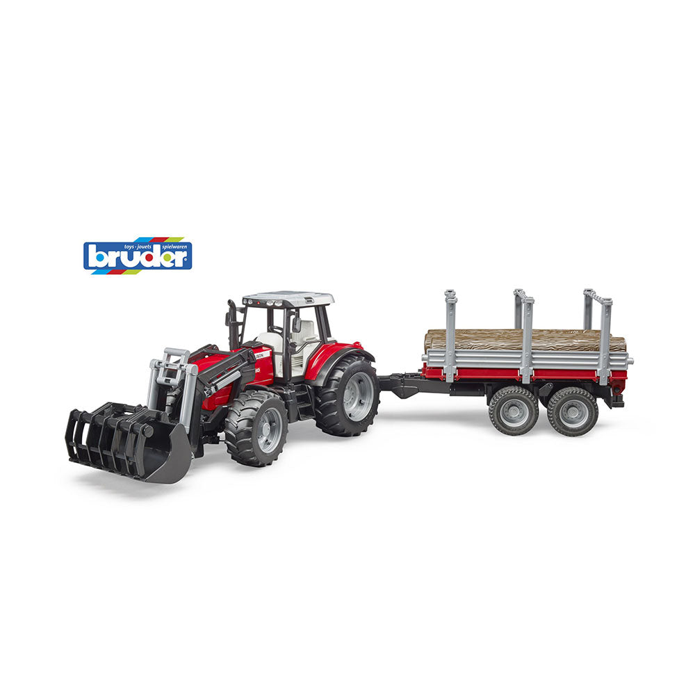 Bruder Licensed 1:16 Scale Massey Ferguson 7480 With Front Loader & Timber Trailer