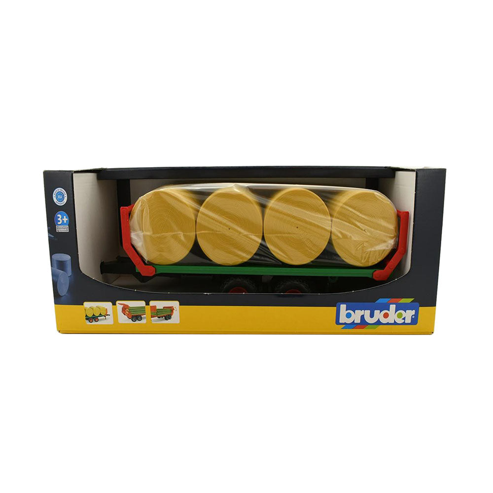 Bruder Licensed 1:16 Scale Bale Transport Trailer With 8 Round Bales Model Toy