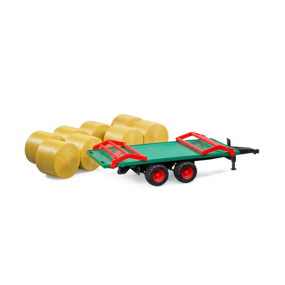 Bruder Licensed 1:16 Scale Bale Transport Trailer With 8 Round Bales Model Toy