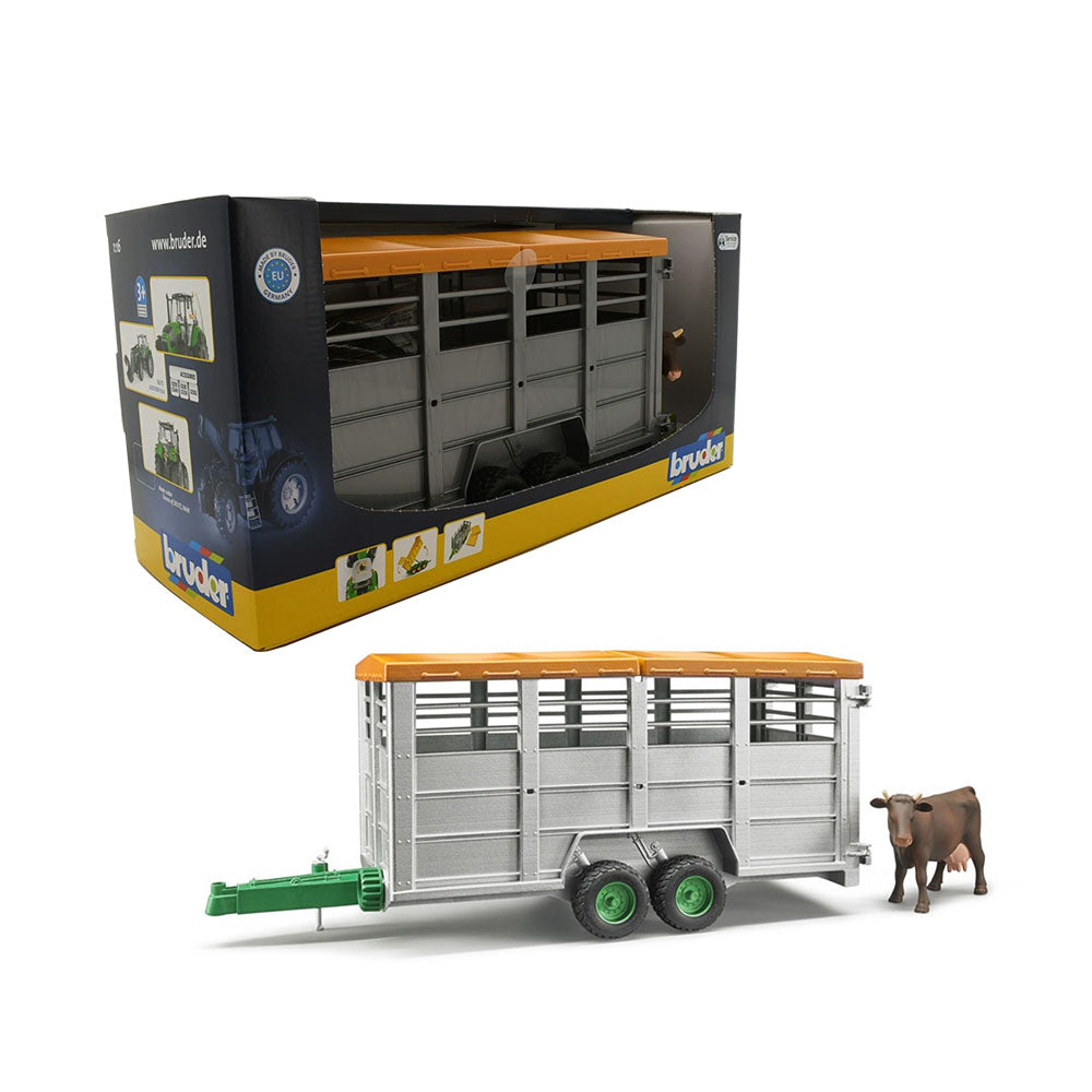Bruder Licensed 1:16 Scale Livestock Trailer With 1 Cow Model Toy