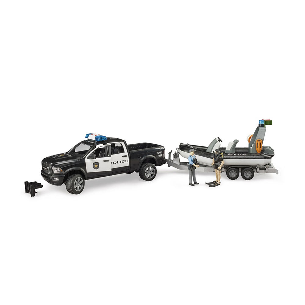Bruder Licensed 1:16 Scale RAM 2500 Police Pickup Trailer With Boat Model Toy