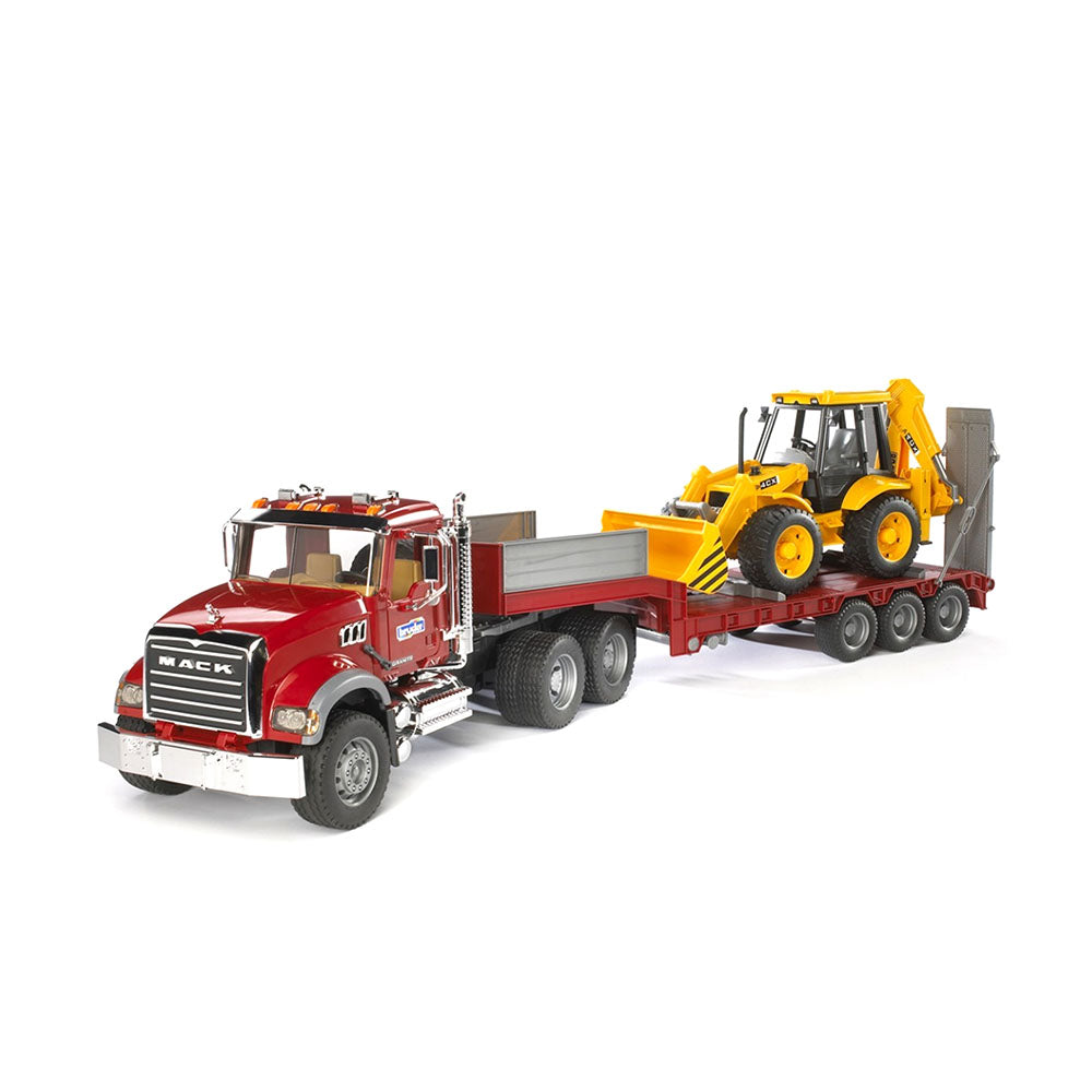 Bruder 1:16 Scale Mack Granite Low Loader With JCB 4CX Backhoe Loader Model Toy