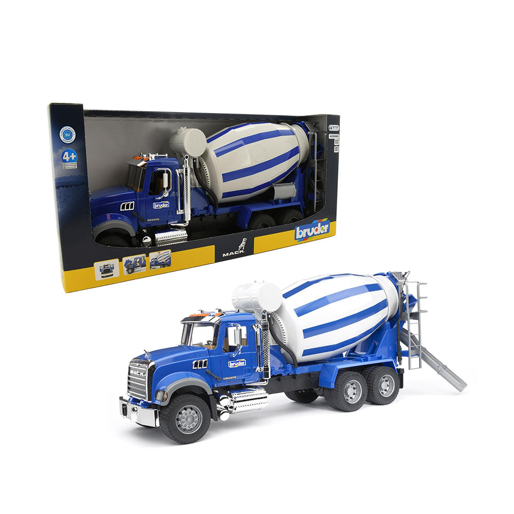 Bruder Licensed 1:16 Scale Mack Granite Cement Mixer Model Toy Blue & White