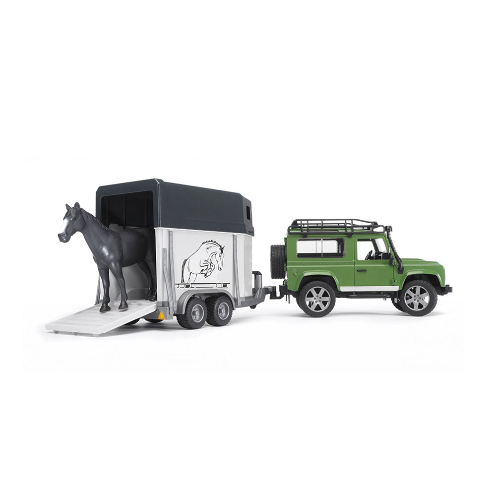 Bruder Licensed 1:16 Scale Land Rover Defender Station Wagon With Horse Trailer Model Toy