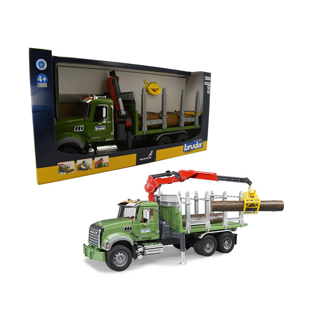 Bruder Licensed 1:16 Scale Mack Granite Timber Truck With Crane & Logs Model Toy