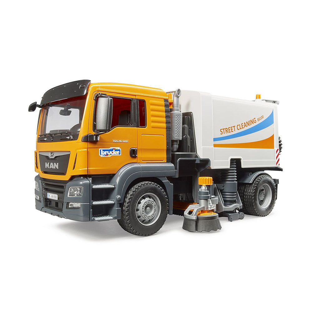 Bruder Licensed 1:16 MAN TGS Street Sweeper Truck Model With 2 Rotating Round Brushes