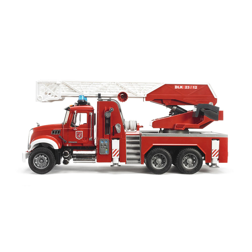 Bruder Licensed 1:16 Scale Mack Granite Fire Engine With Slewing Ladder & Water Pump Model Car Red