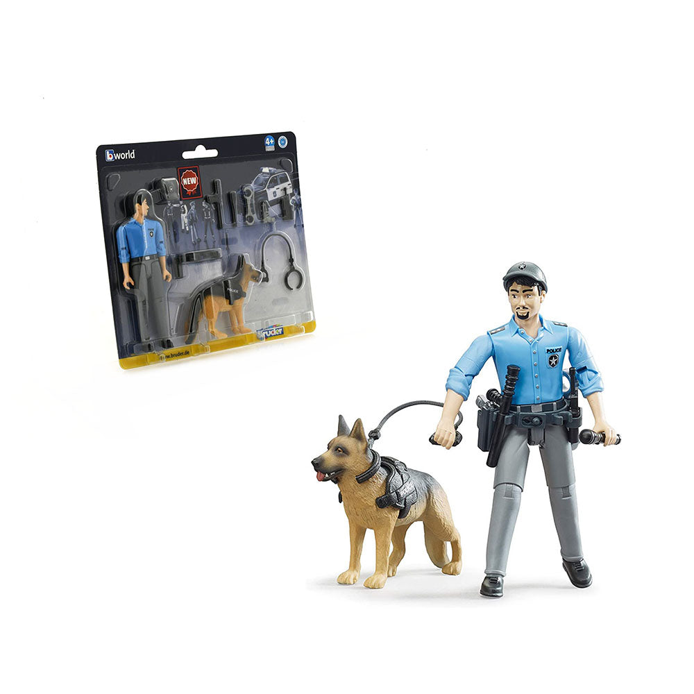 Bruder Licensed 1:16 Scale Model Bworld Police Officer With Dog Toy 62150