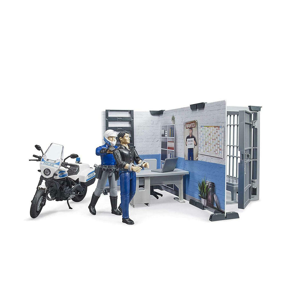 Bruder Licensed 1:16 Scale Police Station with Police Motorbike Kids Toy