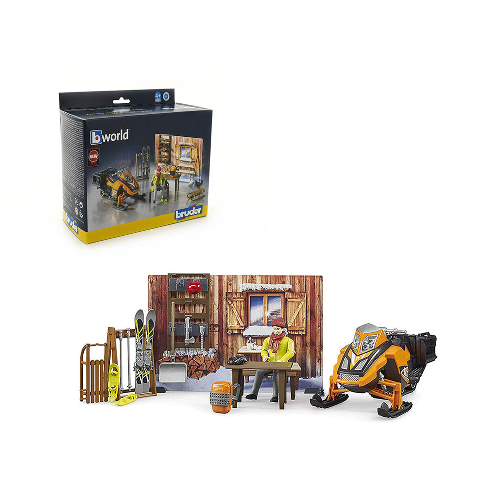 Bruder Licensed 1:16 Scale Mountain Hut With Snowmobil Model Set For Baby Kids 4y+