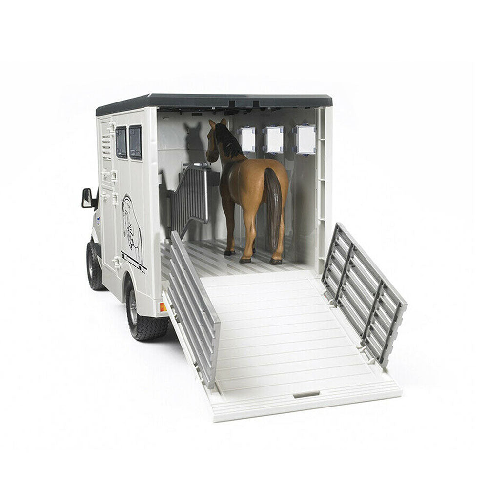 Bruder Licensed 1:16 Scale MB Sprinter Animal Transporter With Fold Down Stairs Incl 1 Horse