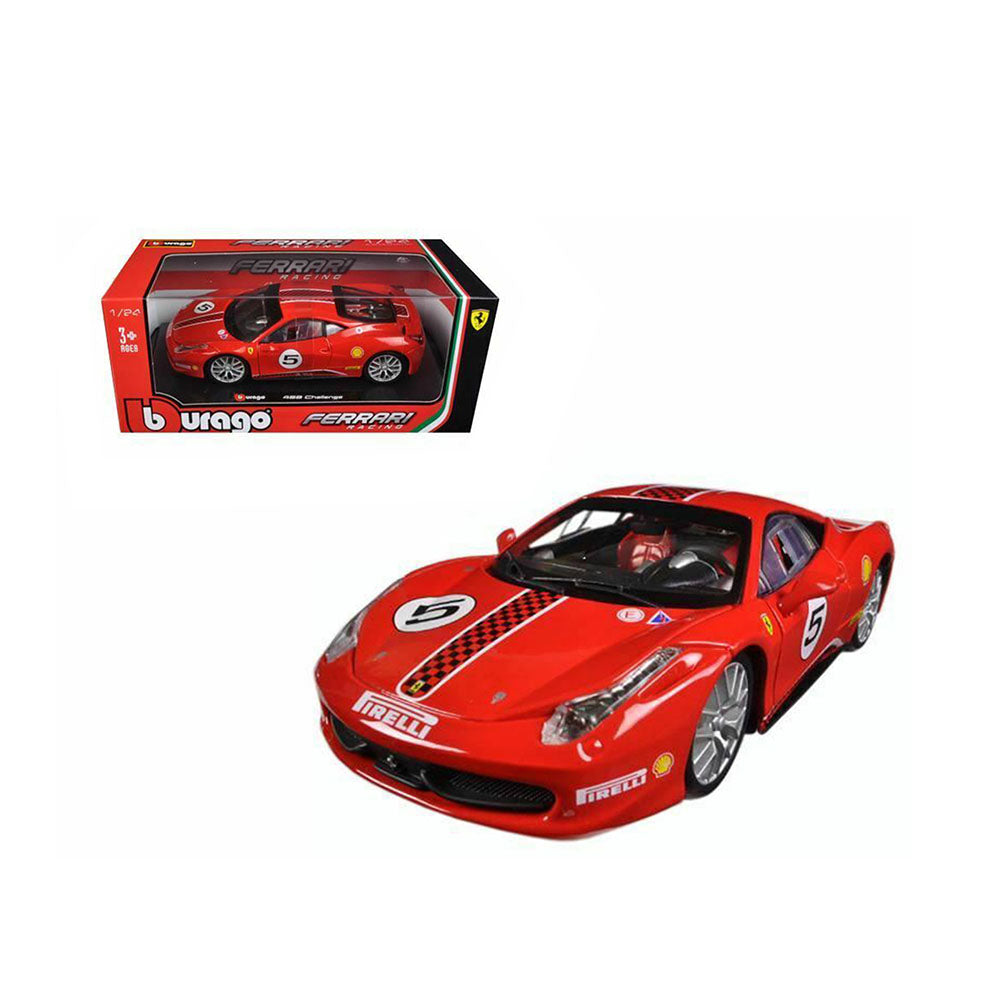 Bburago Licensed 1:24 Ferrari Racing 458 Challenge #5 Diecast Model Car Red