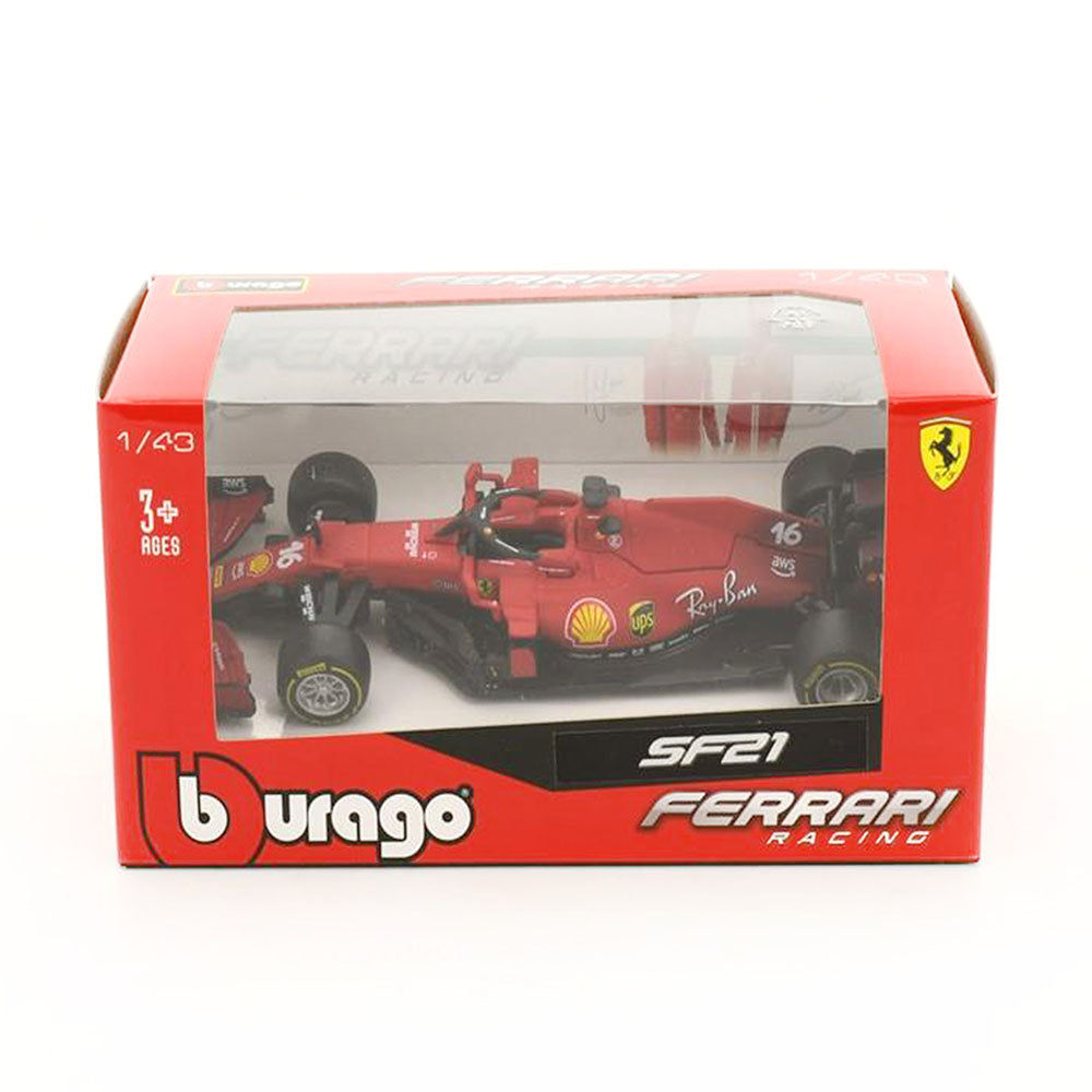 Bburago Licensed 1:43 Scale F1 SF21 Leclerc #16 Racing 2021 Diecast Model Car Red