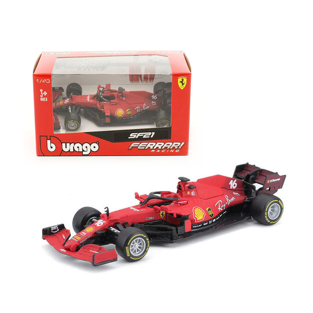 Bburago Licensed 1:43 Scale F1 SF21 Leclerc #16 Racing 2021 Diecast Model Car Red