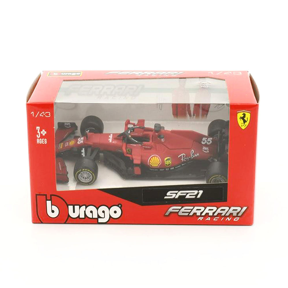 Bburago Licensed 1:43 Scale F1 SF21 Sainz #55 Racing 2021 Diecast Model Car Red