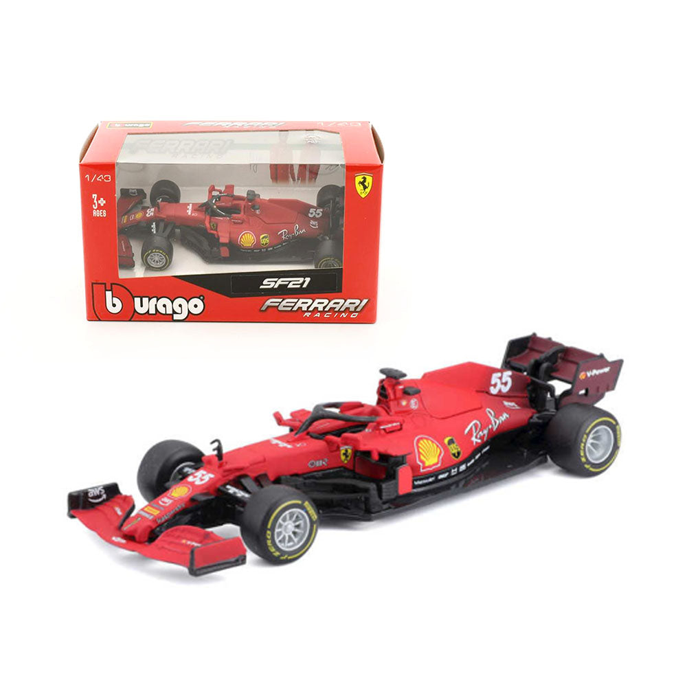 Bburago Licensed 1:43 Scale F1 SF21 Sainz #55 Racing 2021 Diecast Model Car Red