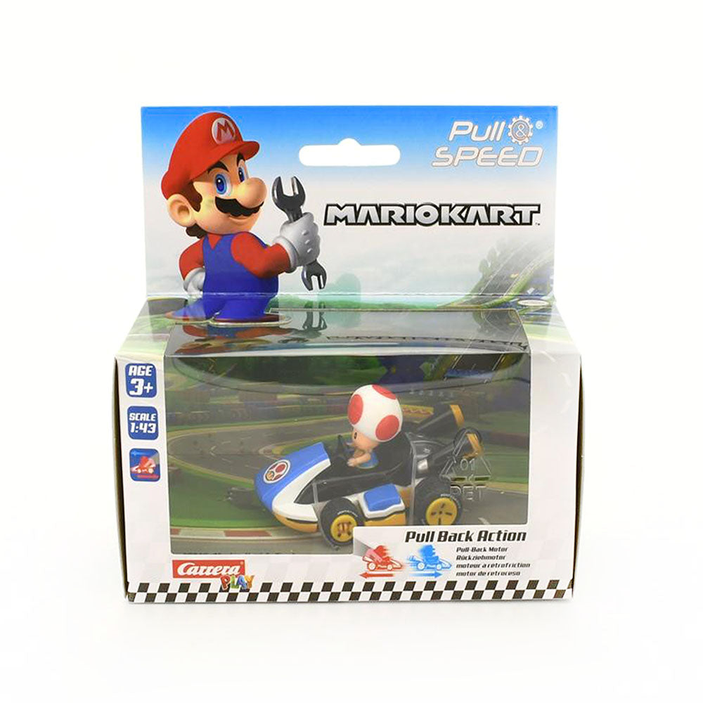 Carrera Licensed 1:43 Scale Pull & Speed Mario Kart 8 Toad Model Toy Blue