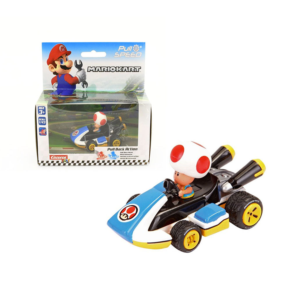 Carrera Licensed 1:43 Scale Pull & Speed Mario Kart 8 Toad Model Toy Blue
