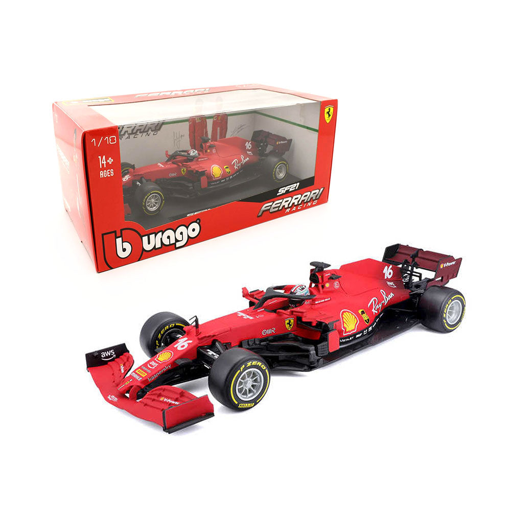 Bburago Licensed 1:18 Scale F1 SF21 GP Leclerc #16 Racing 2021 Diecast Model Car Red