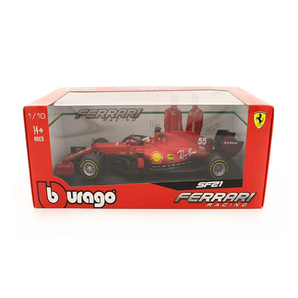 Bburago Licensed 1:18 Scale F1 SF21 GP Sainz #55 Racing 2021 Diecast Model Car Red