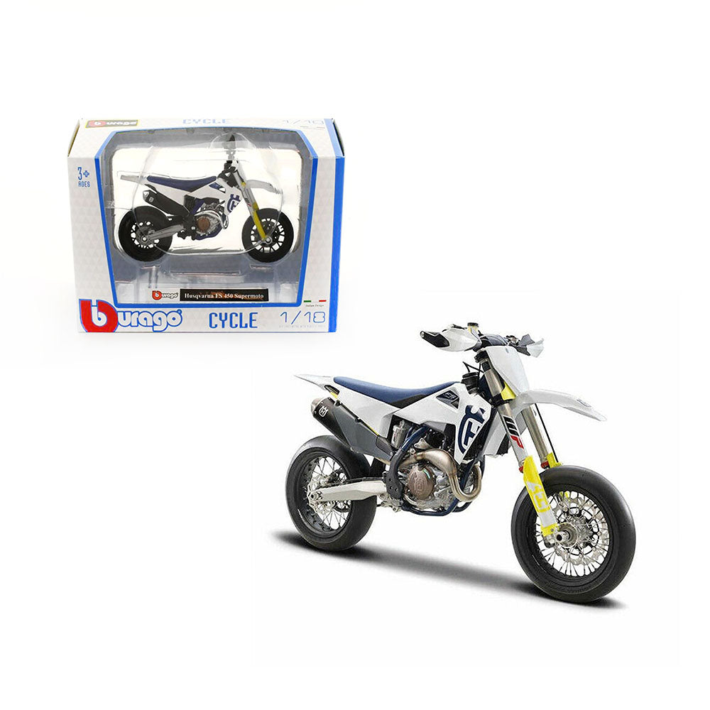 Bburago Licensed 1:18 Scale Husqvarna FS 450 Supermoto Model Motorcycle