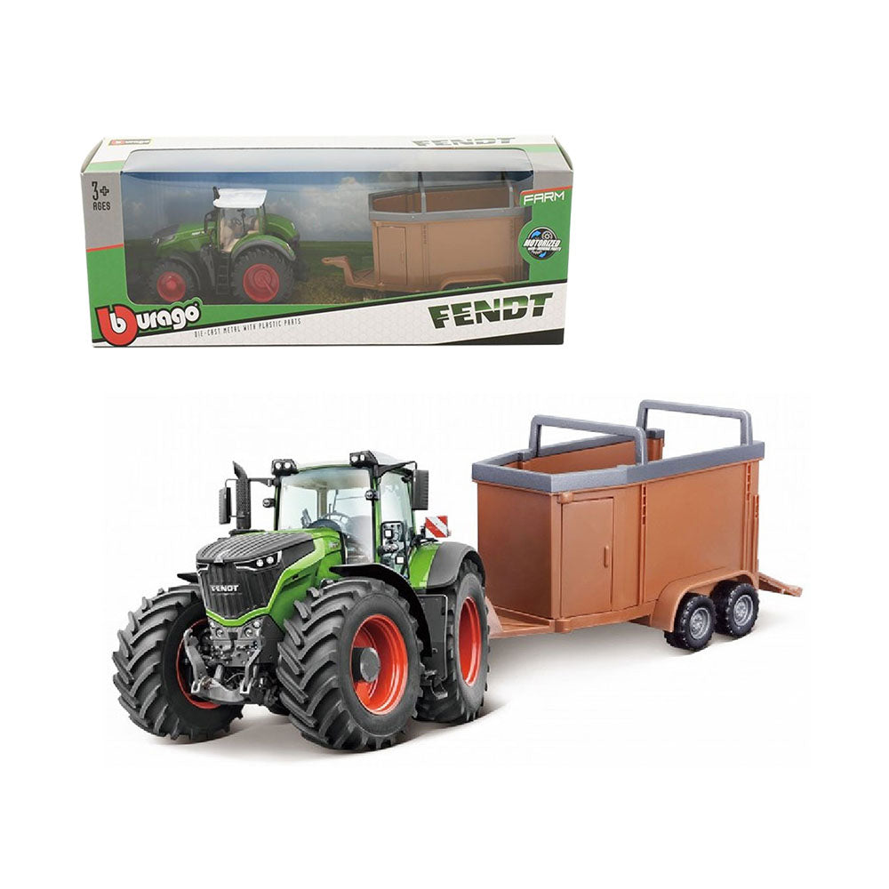 Bburago Licensed 10cm Fendt 1000 Vario Tractor With Livestock Trailer Model Toy