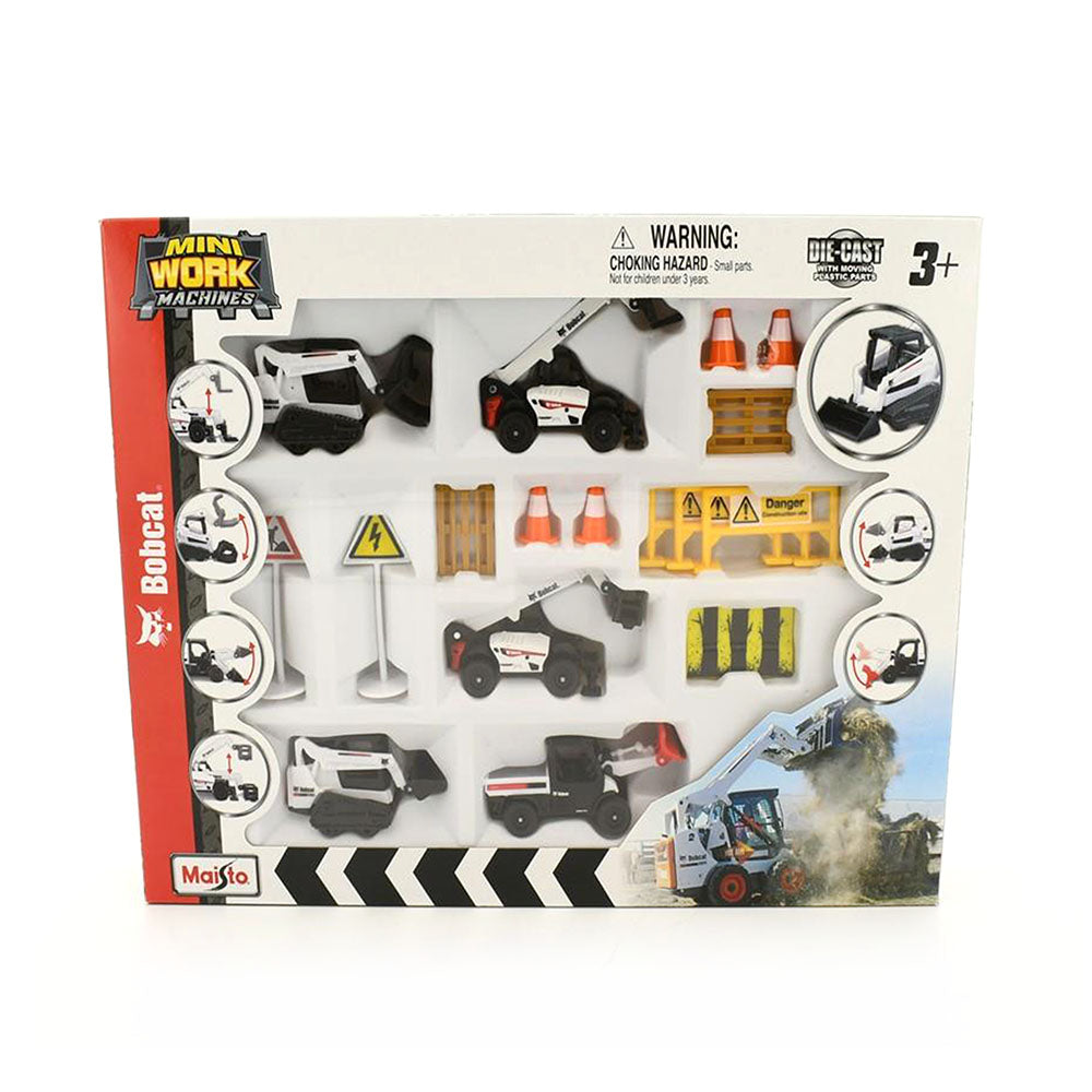 Maisto Licensed Fresh Metal 3"Mini Work Machines BobCat 5 Piece + Accessory Model Toy