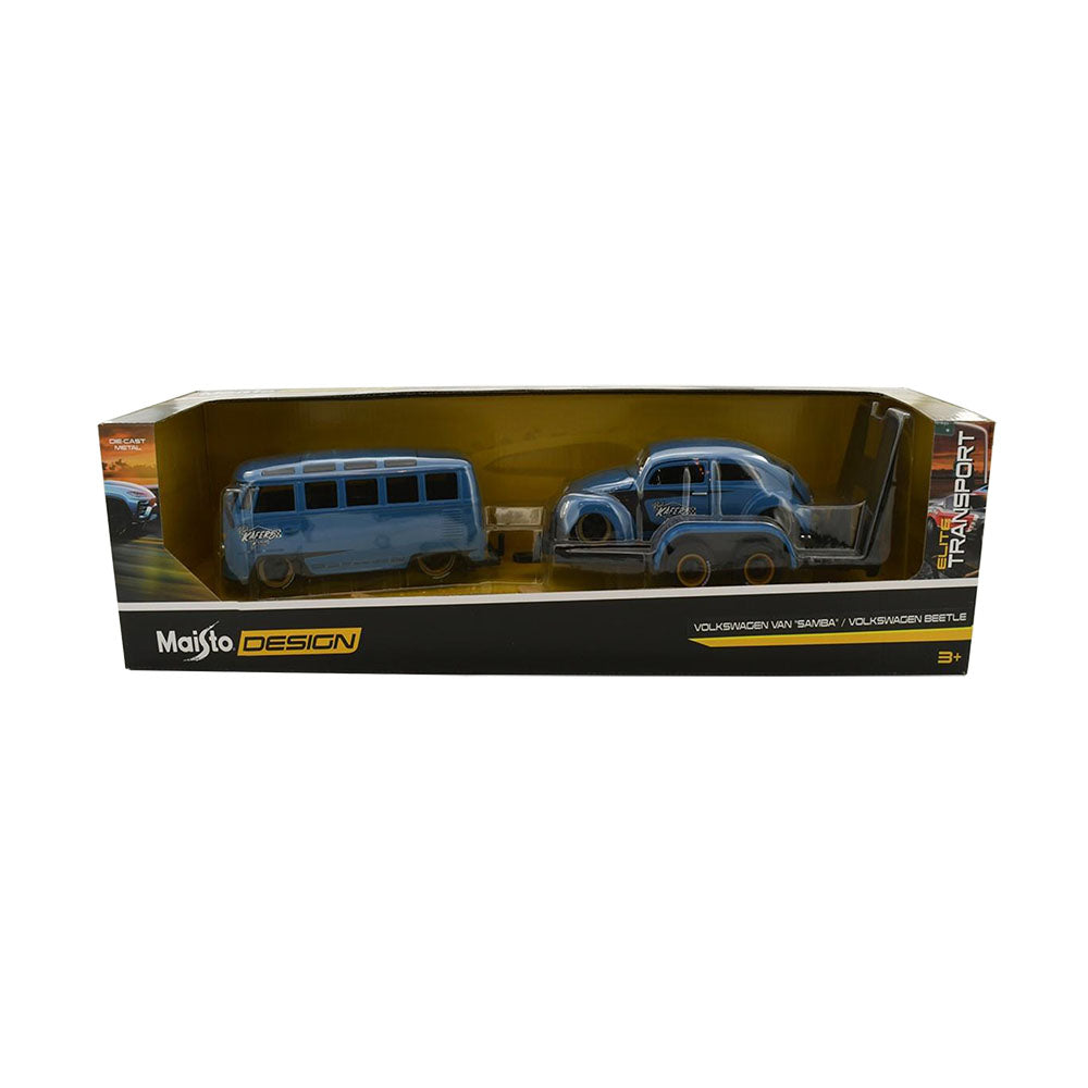 Maisto Licensed 1:24 Scale Design Elite Transport Volkswagen Samba & Beetle Model Car Blue