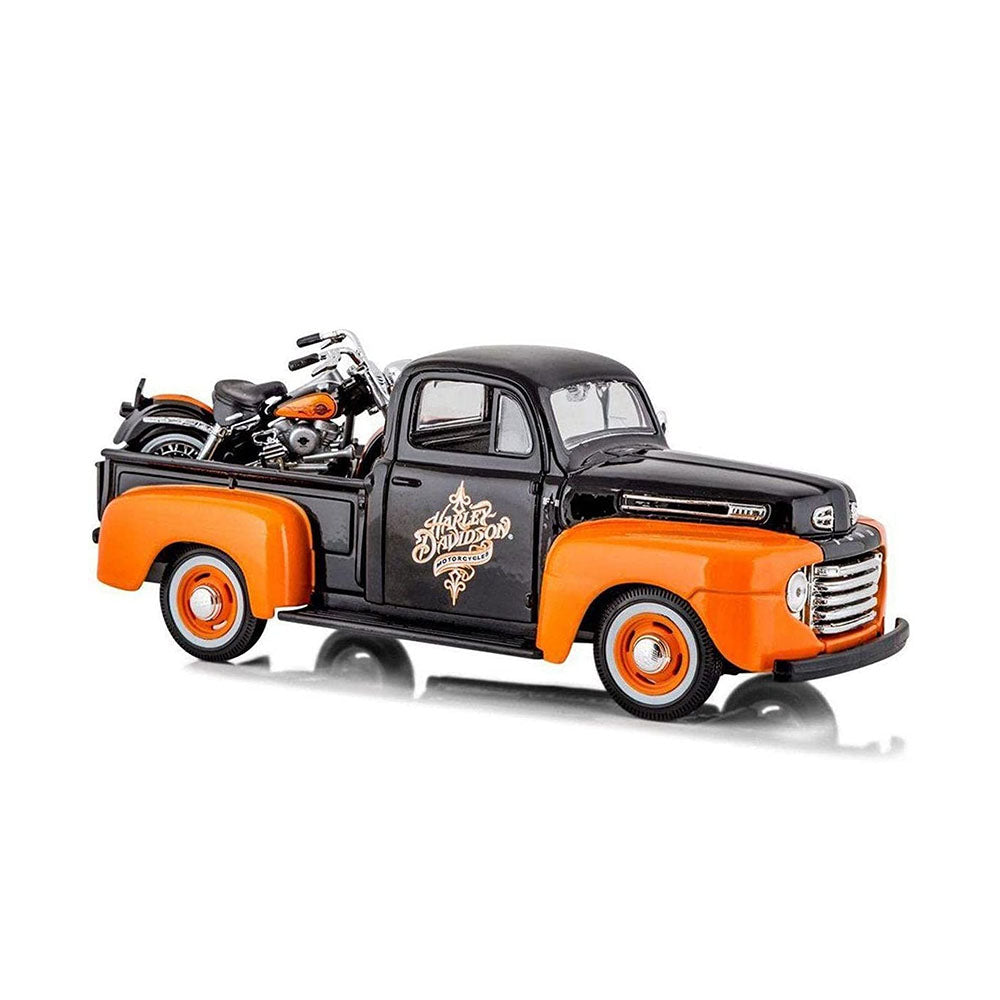 Maisto Licensed 1:24 Scale Ford F1 Pickup 1948 & Harley Davidson FLH Duo Glide 1958 Model Car