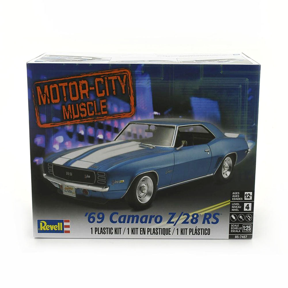 Revell Licensed 1:25 Scale 1969 Chevrolet Camaro Z/28 RS Blue Muscle Car With 113 Parts