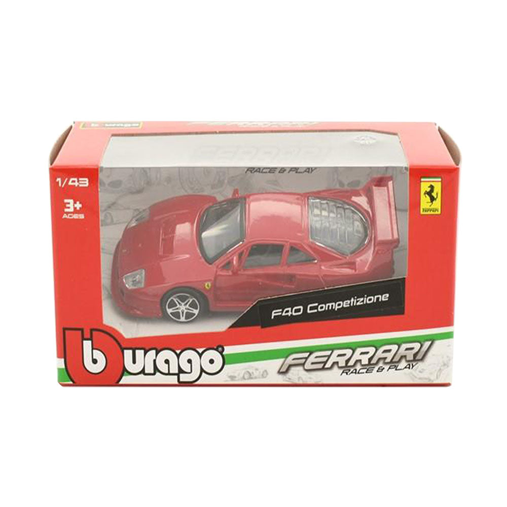 Bburago Licensed 1:43 Scale Race & Play Ferrari F40 Competizione Diecast Model Car Red