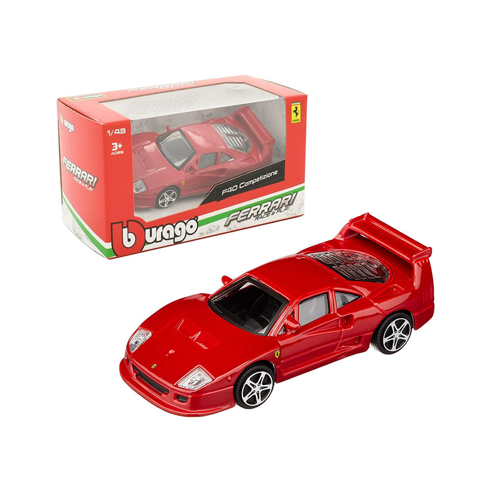 Bburago Licensed 1:43 Scale Race & Play Ferrari F40 Competizione Diecast Model Car Red