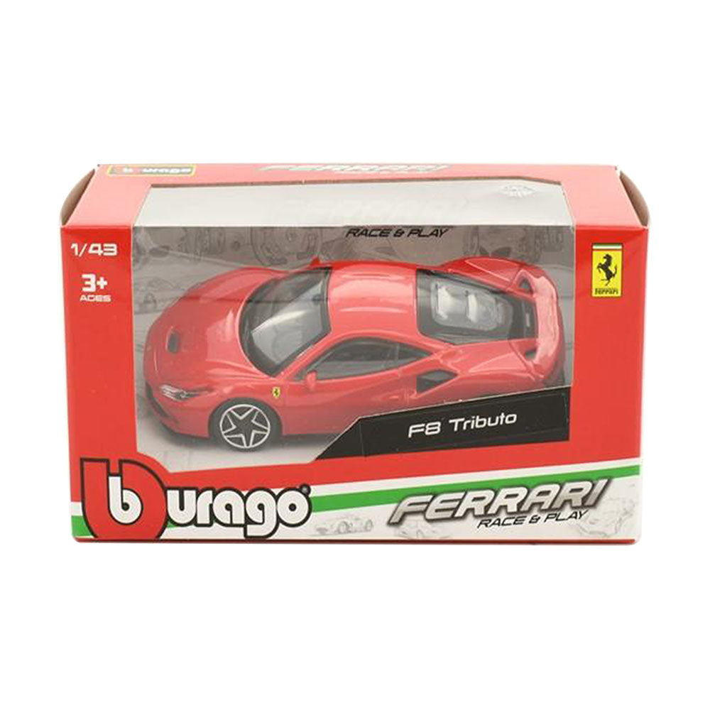 Bburago Licensed 1:43 Scale Race & Play Ferrari F8 Tributo Diecast Model Car Red