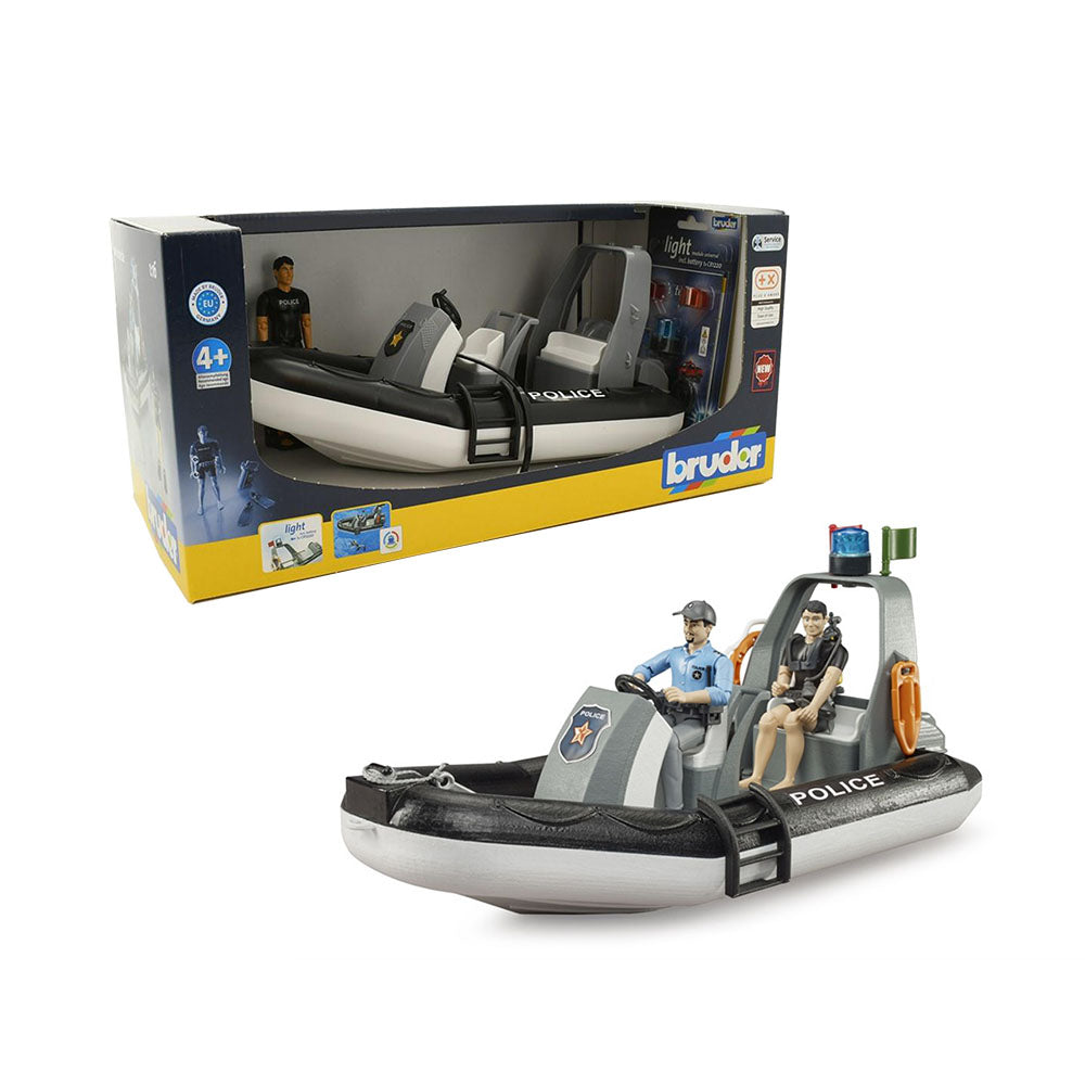 Bruder Licensed Bworld Police Boat With Figures Beacon & Accessories Model Toy